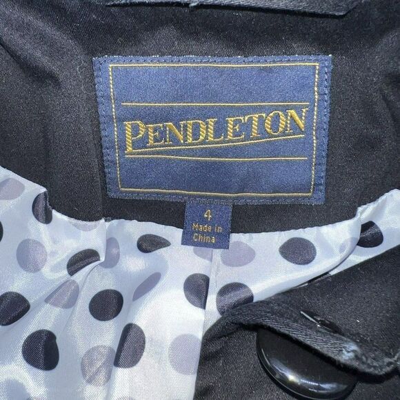Pendleton Womens Black Trench Size 4 Cotton Polka Dot Lining and Collar Pockets - Picture 3 of 6